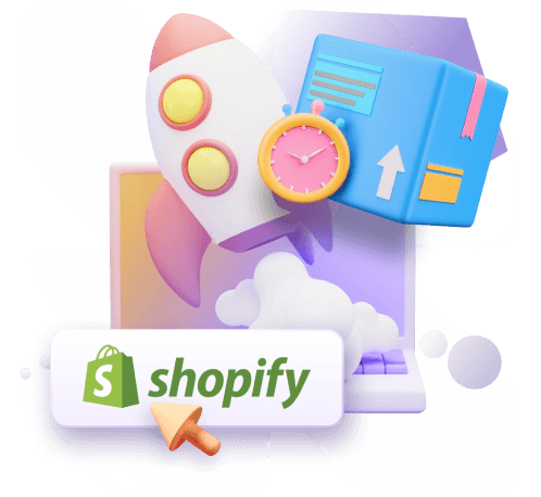 Dropshipping store launch illustration with Shopify and shipping elements