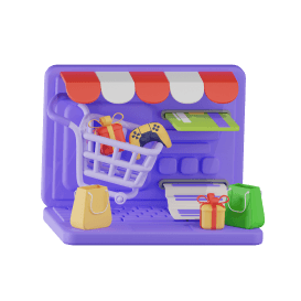 Online storefront with a shopping cart and bags